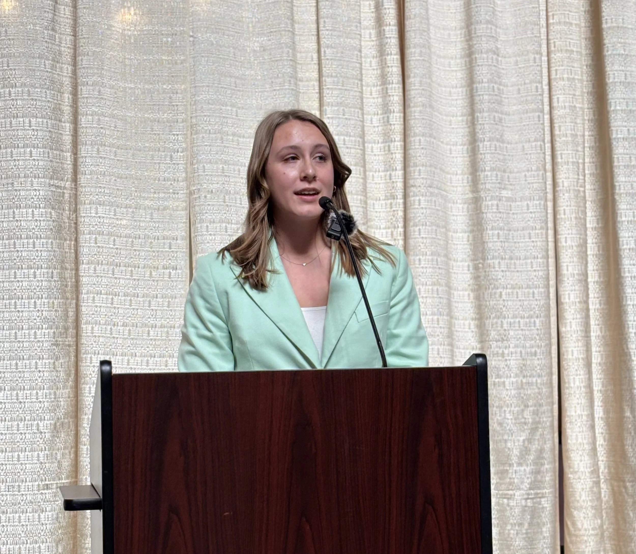 Paige Hein, speaking at Renewable Energy Day, Jan. 21, 2025; photo by Colleen Donahoe